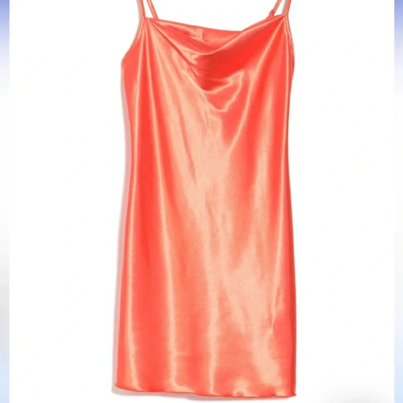 Bebe Woman’s Cowl Neck Satin Slip Dress Size Medium Peach Orange Color - Picture 3 of 3